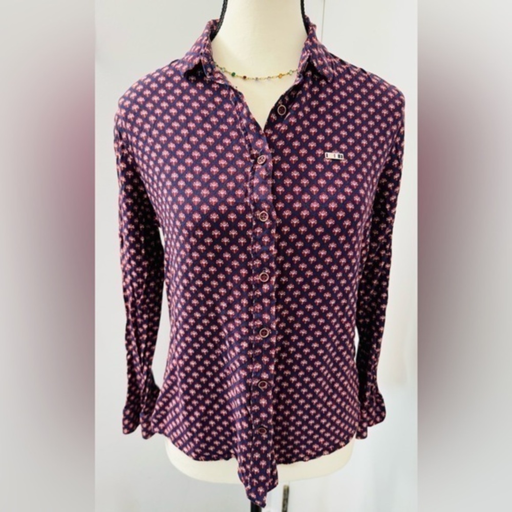 U.S.Polo Assn Women's Shirt Top Blouse Long Sleeve Collared Neck Button Red 38